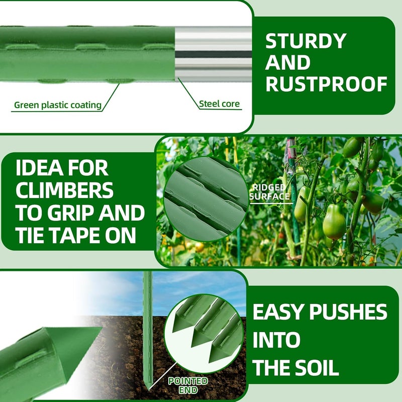 Fabulas Garden Stakes 16 Inch 30 Pack, Diy 4ft 5ft 6ft 7ft 8ft Tomato Stakes Plastic Coated Metal Plant Sticks Stakes Supports with 20 Connectors 15 Rotatable Clips for Indoor Outdoor Plants Vegetable - Image 2